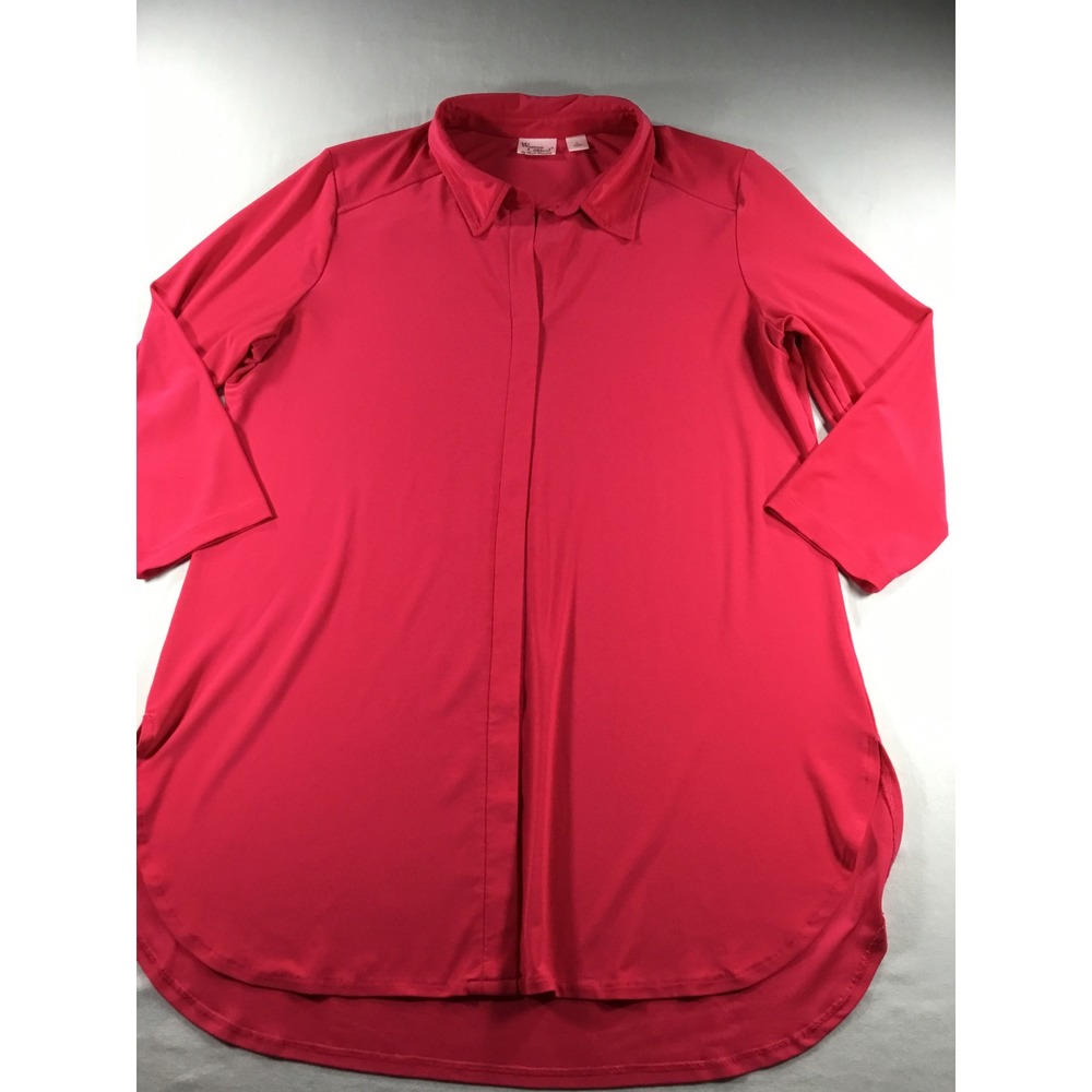 Women with Control Boho L V Neck Tunic Fuschia Pink 3/4 Sleeve Hidden Button